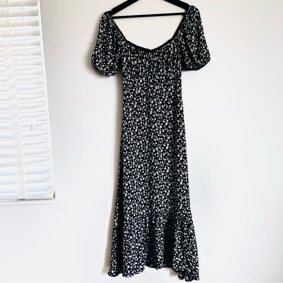Reformation Hannah Floral Midi Dress In Navy Blue & White Size 4 EUC - Picture 3 of 13